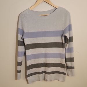 Market & Spruce Gray and Blue Striped Crew Neck Sweater